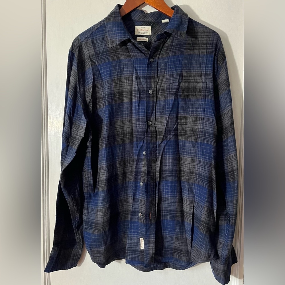 Weatherproof Men's Blue Plaid Luxe Flannel Button Down